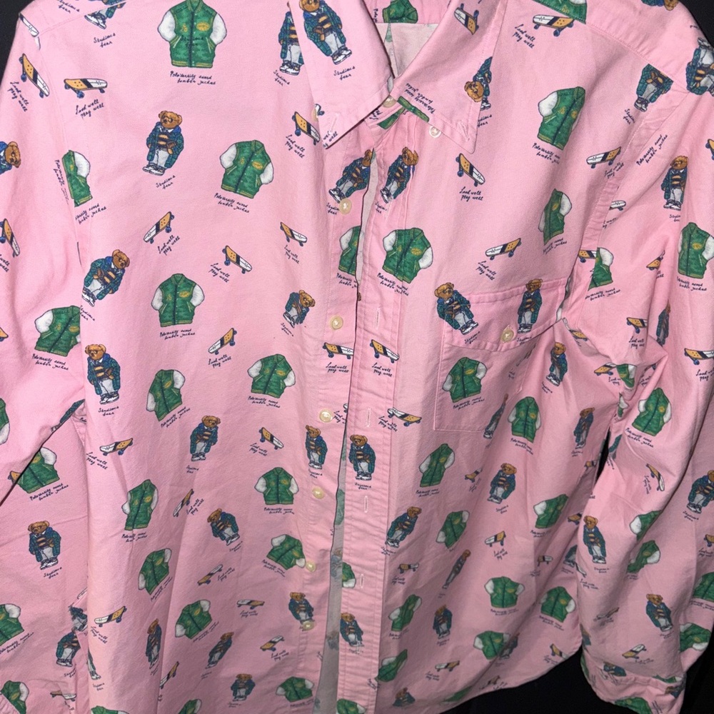Polo by Ralph Lauren Pink Button-Down Shirt with Teddy Bear Print